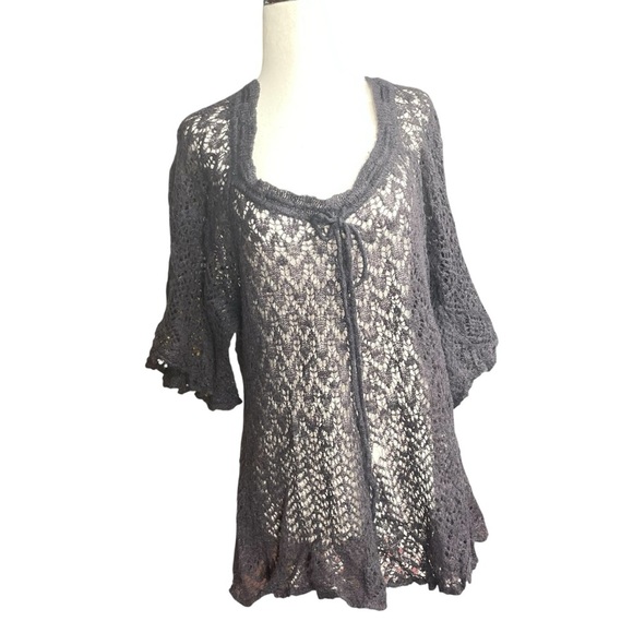 Free People Women's Black Wool Blend Loose Knit Crochet Top Size Medium - Picture 1 of 9